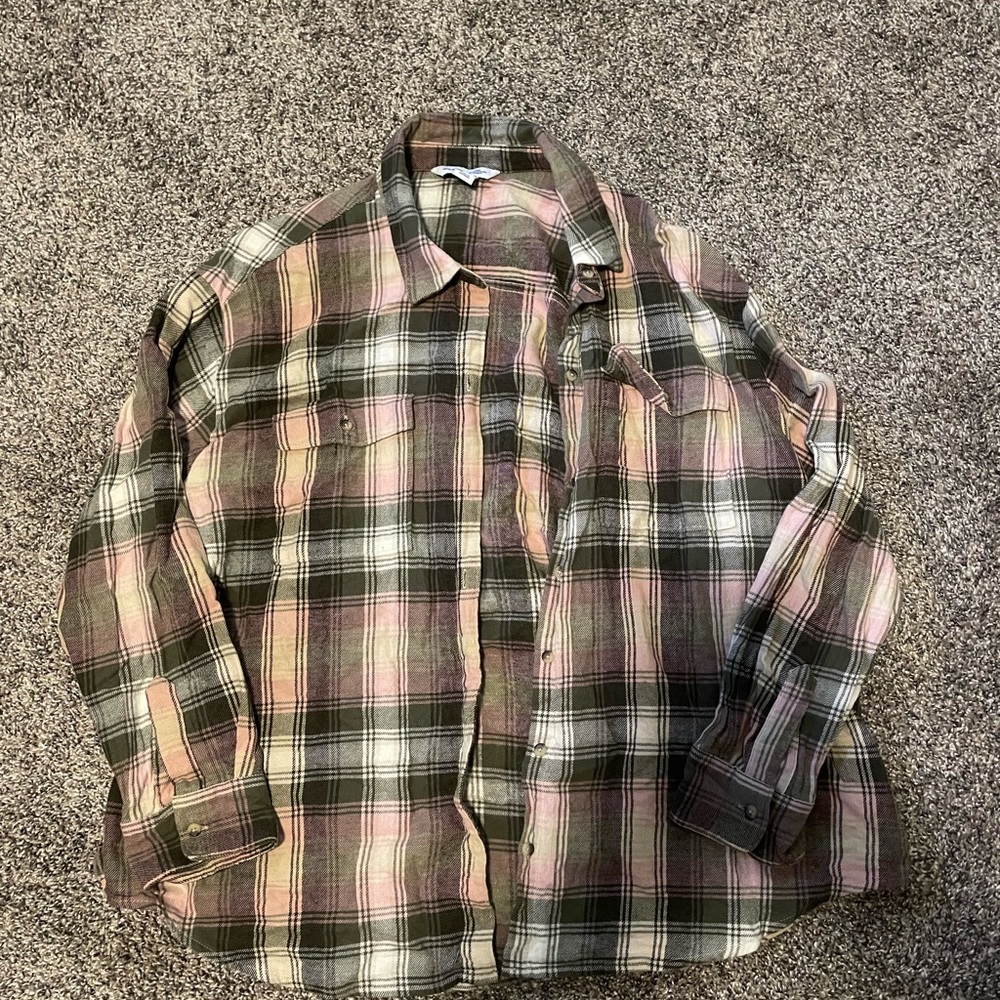 Old Navy Green and Pink Casual Button Down Shirt